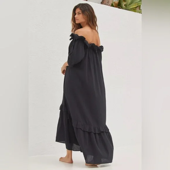 By ANTHROPOLOGIE RUFFLE OFF-THE-SHOULDER GAUZE DRESS size M medium - Picture 4 of 6